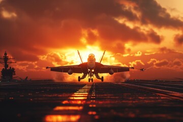 A powerful jet plane speeds down the airport runway, engines roaring as it prepares to take off into the sky.