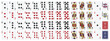 © WinWin - Pixel art playing cards. Standard 52 playing cards deck with pixelated clubs, diamonds, hearts and spades. Illustrated face cards Jack, Queen, King and Joker vector set.
