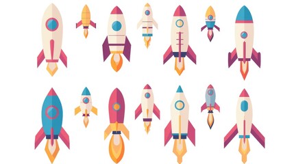 Sticker - Rocket icons represent 2d elements commonly used in infographics for websites