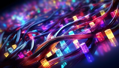 transferring information Glowing data cables background