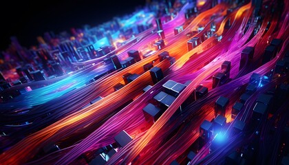 transferring information Glowing data cables background