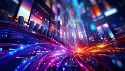 transferring information Glowing data cables background
