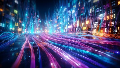 transferring information Glowing data cables background