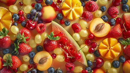 Poster - summer fruits on background, delicious fruits on colored background, background of summer fruits, fruits banner