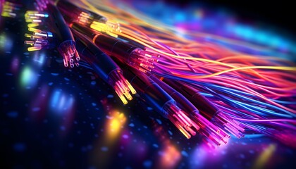 transferring information Glowing data cables background