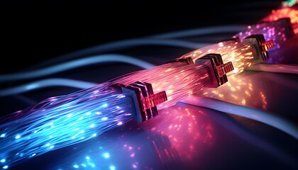transferring information Glowing data cables background