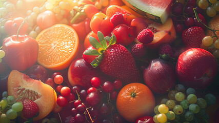 Wall Mural - summer fruits on background, delicious fruits on colored background, background of summer fruits, fruits banner