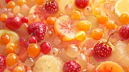 Sticker - summer fruits on background, delicious fruits on colored background, background of summer fruits, fruits banner