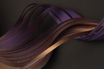 Wall Mural - Gold, bronze, violet  Color strip gradient wave paper on black. Abstract texture background.