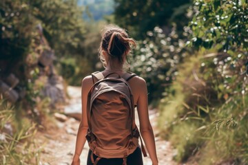 Wall Mural - A Lone Wanderer Embarks on a Serene Forest Trail Adventure