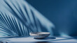 © siaminka - blue minimalist background , blue clay cup and leaf shadows on blue wall