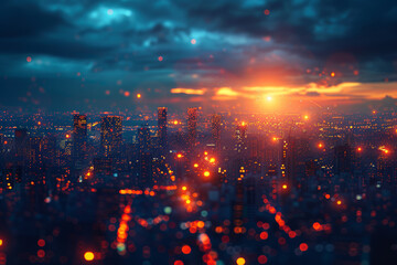 Wall Mural - abstract representation of a cityscape with bright lights and shadows. concept of urban life and mod