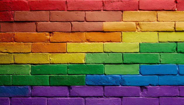 brick wall painted in the colors of the lgbt flag and rainbow, abstract texture background wallpaper for presentation close up full screen, queer lgbtq pride month