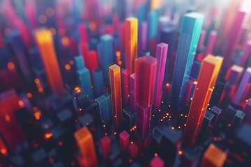 Leinwandbilder - Abstract cityscape with colorful, futuristic skyscrapers, highlighting urban growth, technological innovation, and modern architecture, Generativ AI