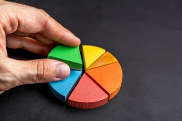 Aufkleber - Hand interacting with a colorful pie chart segment, representing business data analysis, market research, and financial statistics, Generativ AI