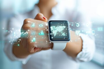 Aufkleber - Smartwatch with augmented reality interface displaying health and fitness data, exemplifying the cutting-edge technology and interactive capabilities of modern wearable devices, Gererativ AI