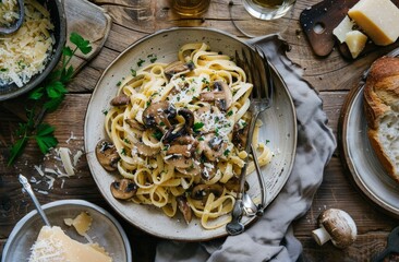 Sticker - Creamy Mushroom Pasta With Parsley and Parmesan Cheese