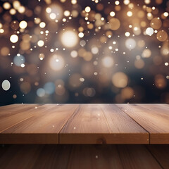Wall Mural - Wood table against bokeh background.
