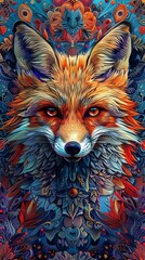 Wall Mural - A fox is the main subject of this painting