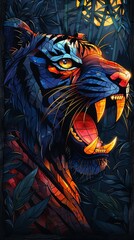 Wall Mural - A tiger with its mouth open and teeth bared