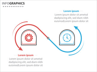 Two infographics element. Vector illustration. Vector business template for presentation. Timeline with 2 option. Vector Infographic label design template with icons and 2 options or steps.