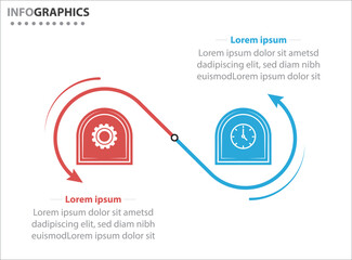 Wall Mural - Two infographics element. Vector illustration. Vector business template for presentation. Timeline with 2 option. Vector Infographic label design template with icons and 2 options or steps.