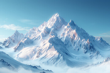 Poster - A snowy mountain range under a clear blue sky. Concept of wilderness and adventure. Generative Ai.