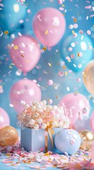 Wall Mural - A bunch of balloons and confetti on a table