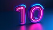© DZMITRY - An animated 3D render of the number ten glowing in the dark, with neon pink blue lights