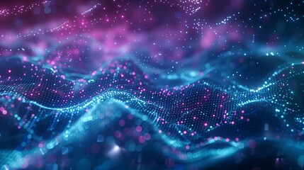Wall Mural - abstract digital wave pattern with glowing particles, symbolizing data flow and cyber technology