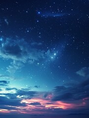 sky at night with stars, clouds, blue and purple gradient, space, galaxy, observing the stars, astro