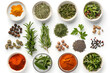 © Lelik - Assortment of various spices and herbs in small bowls on a white background
