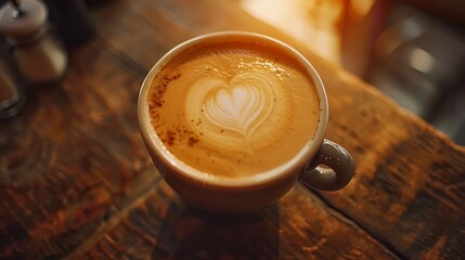 Wall Mural - latte art heart shape of hot coffee drink in cup