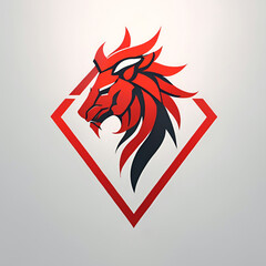 Poster - a red and black lion head with a diamond shape in the background