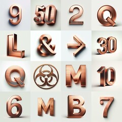 Brushed Copper metal Lettering Typeface. AI generated illustration