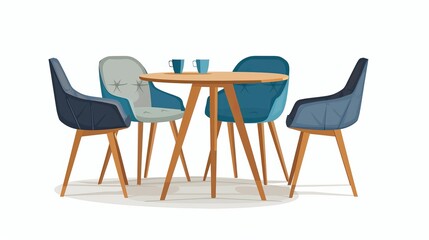 Vector illustration of a dining table and chairs. contemporary furnishings. Round dining table with chairs