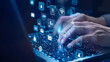© Oleksandr - Hand typing on keyboard with AI technology icons floating above. depicting digital transformation in business