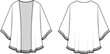 © DERYA - Women's Tassel Edge Kimono. Technical fashion illustration. Front and back, white color. Women's CAD mock-up.