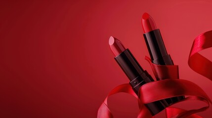 Red lipsticks background copy space