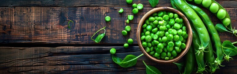 Wall Mural - Ripe Legumes and Vegetables on Dark Wooden Table: Agriculture Harvest Food Photography Background
