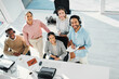 © Rene La/peopleimages.com - Happy telemarketing team, portrait and group in call center for customer service, IT support or collaboration in coworking agency from above. Diversity, sales people and smile for consulting together