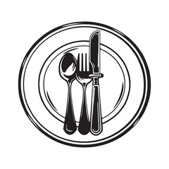 Wall Mural - Spoon fork plate for dining restaurant logo designs  isolated on white