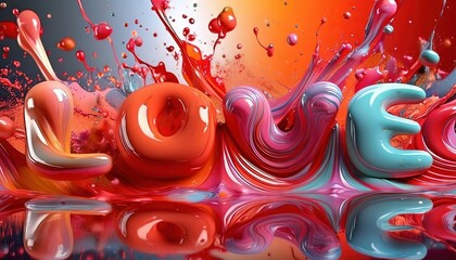 Wall Mural - Vibrant 3D Love Typography Splash Art