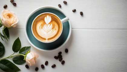 coffee cup sits on a wooden table, bathed in soft morning light, evoking tranquility and the promise of a peaceful moment