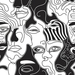 Wall Mural - An abstract line drawing of a face with multiple expressions, where different emotions are captured through varying line thickness and curves, creating a complex and dynamic image. Minimal pattern