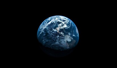 Wide Shot of Earth from Space Against a Dark Background with High Contrast Black and Blue Lighting, Minimalist Design