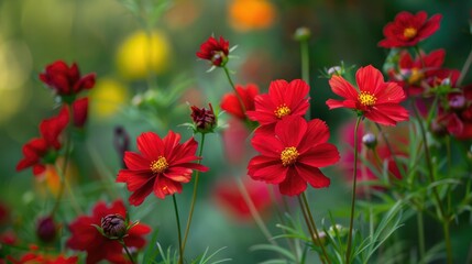 Sticker - Beautiful Macro Image of Red Cosmos Flowers in a Garden