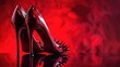© LukaszDesign - Attractive red spiked high heels against a red and black backdrop