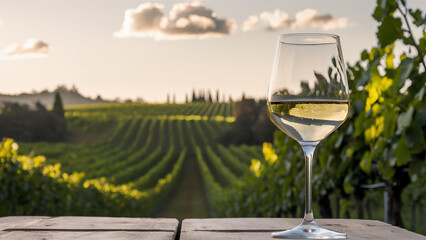 Sipping White Wine in a Sunny Vineyard. Concept Vineyard Photoshoot, Wine Tasting, Summer Outfit Inspo, Outdoor Elegance
