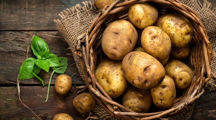 Wall Mural - Potatoes are starchy tubers consumed worldwide in various forms, such as mashed, baked, or fried.  